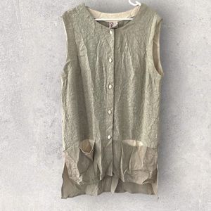 Neil & David Sleeveless  Button Down Shirt /dress / vest - 3 tone Taupe